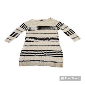 Cotton Emporium Knit Striped 3/4 Sleeve Acrylic, Rayon Large Sweater